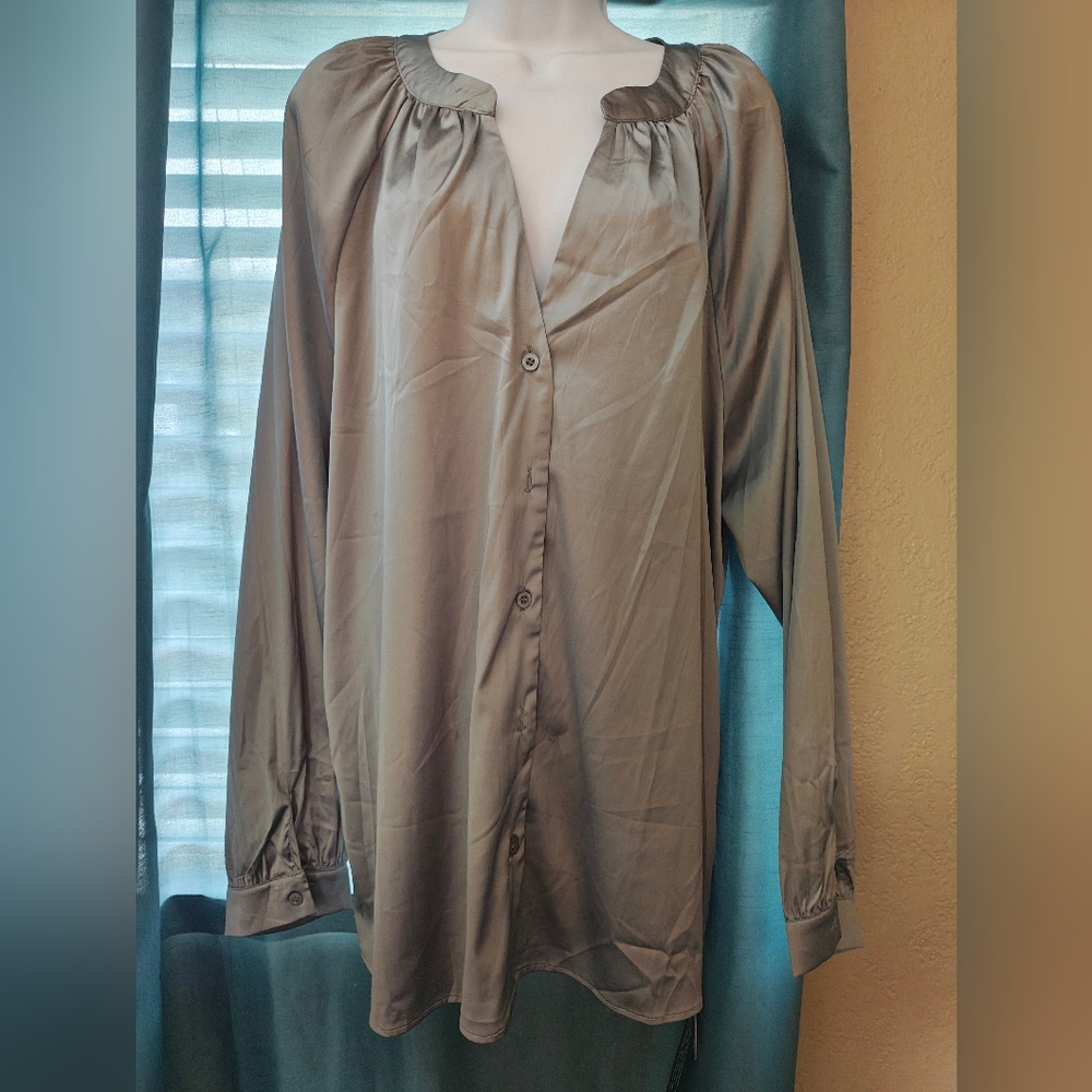 Luxe Celeste Gray Satin Shirt